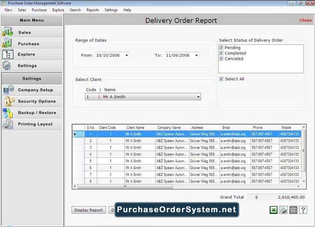 Screenshot of Purchase Order Organizer