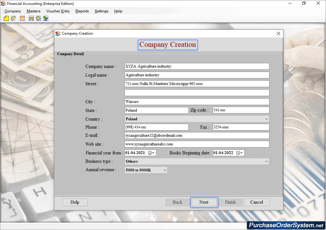 Financial accounting Software (Enterprise Edition) Company Creation