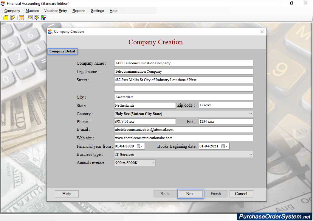 Financial Accounting software (Standard Edition) Company Creation