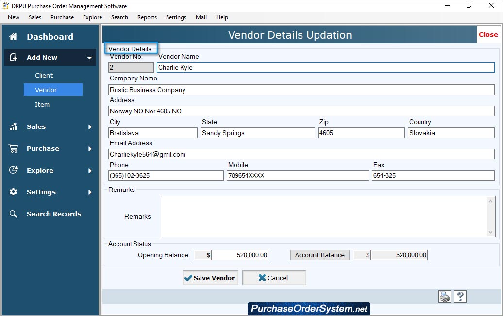 Vendor Details